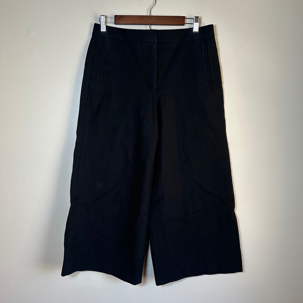 Ann Taylor Wide Leg Culottes Women 6 Black Cropped High Rise Cotton Stretch Pant
